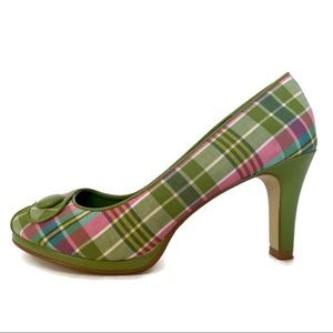 Diba East Plaid Peep-toe Green size 10